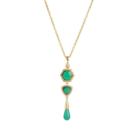 Timeless Radiance Green Onyx & CZ Earrings & Necklace Party Set