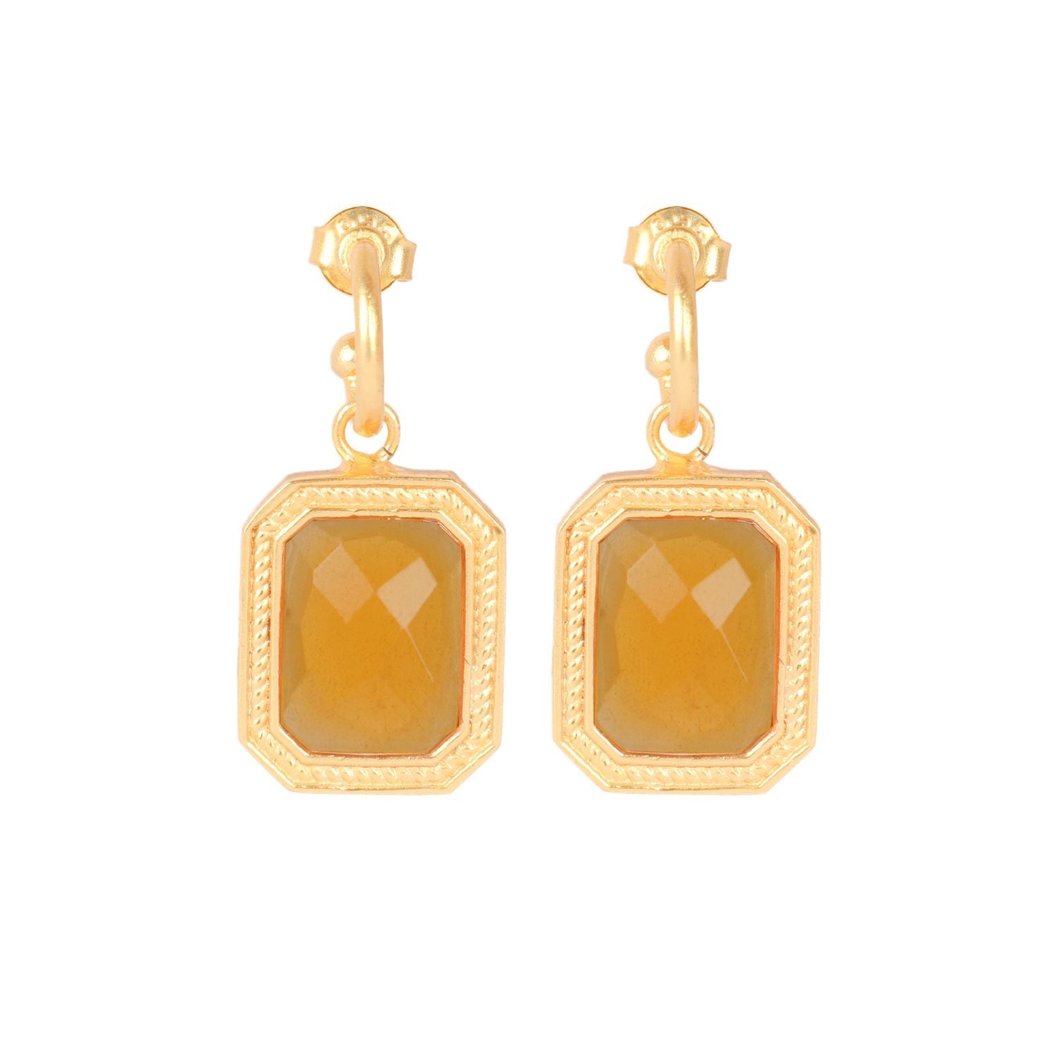 Rectangular Citrine Crystal Hoops