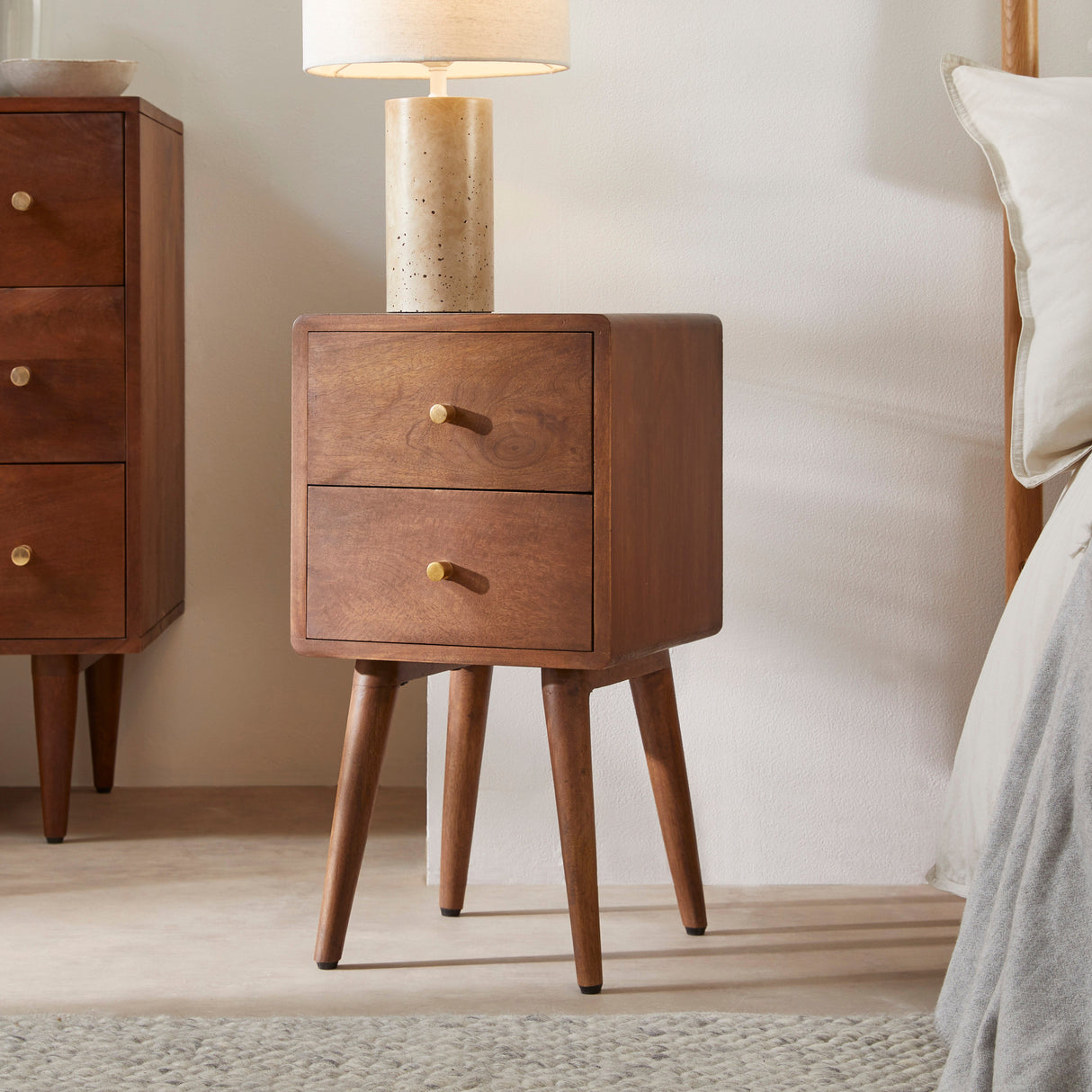 Scandinavian Walnut Logan Narrow Bedside Table