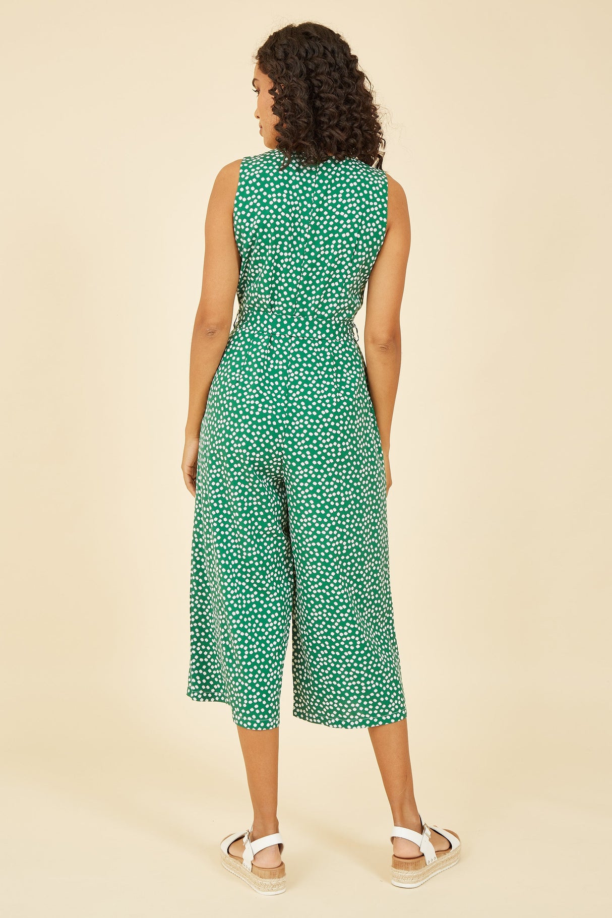 Yumi Green Ditsy Daisy Sleeveless Culotte Jumpsuit