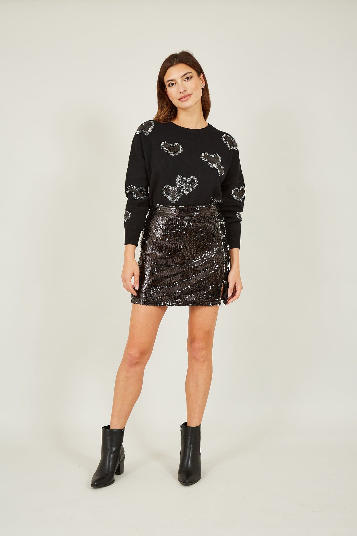 Yumi Black Sequin Mini Skirt