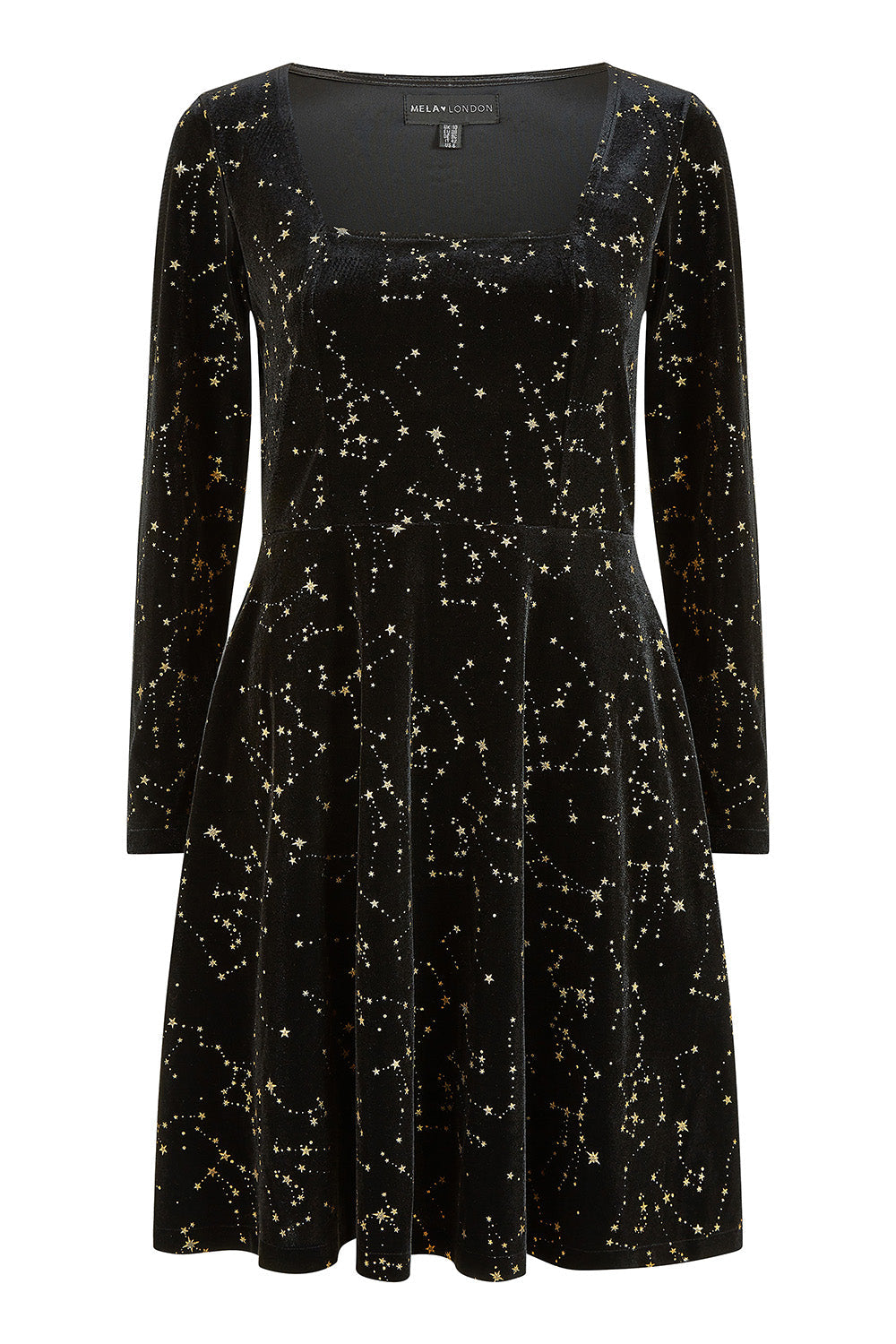 Mela Black Star Foil Print Long Sleeve Skater Dress