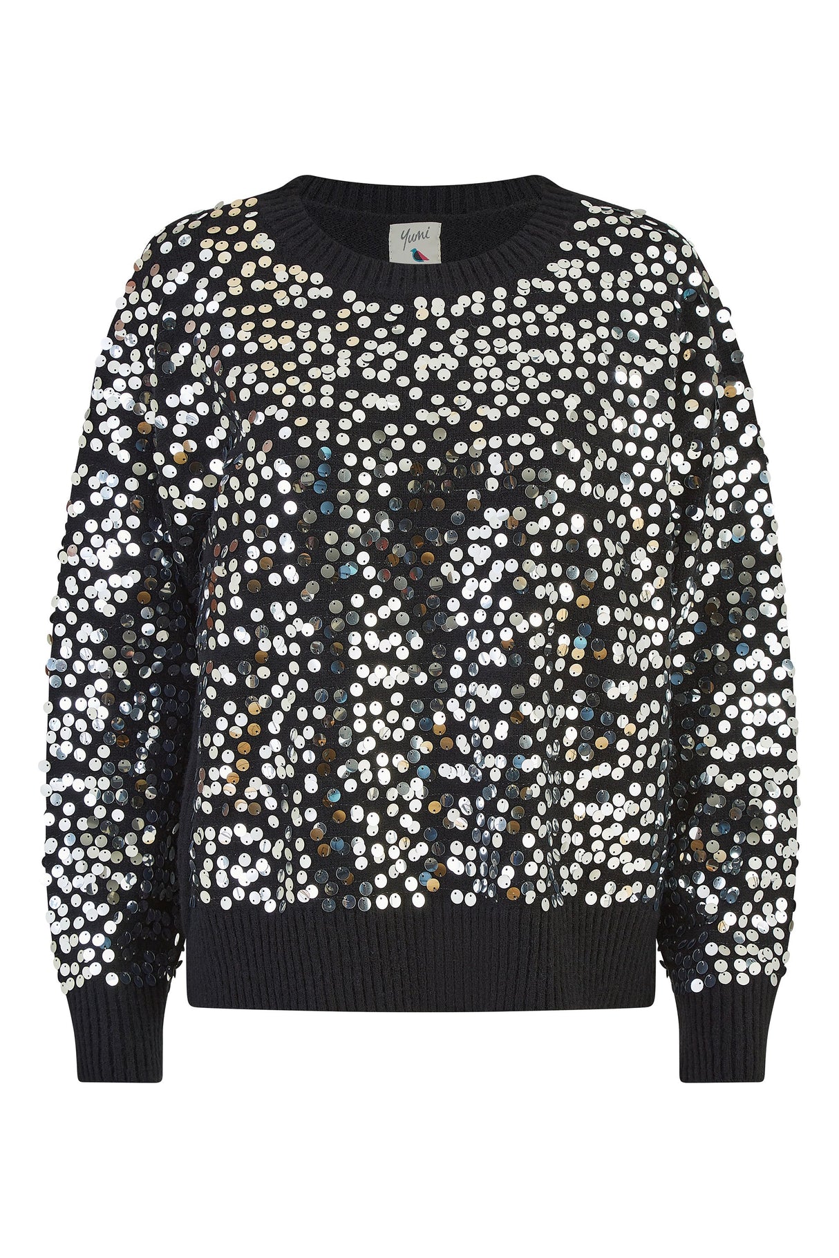 Mela Black All Over Sequin Relaxed Fit Jumper