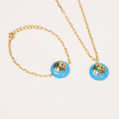 Melange Turquoise Necklace Bracelet Combo