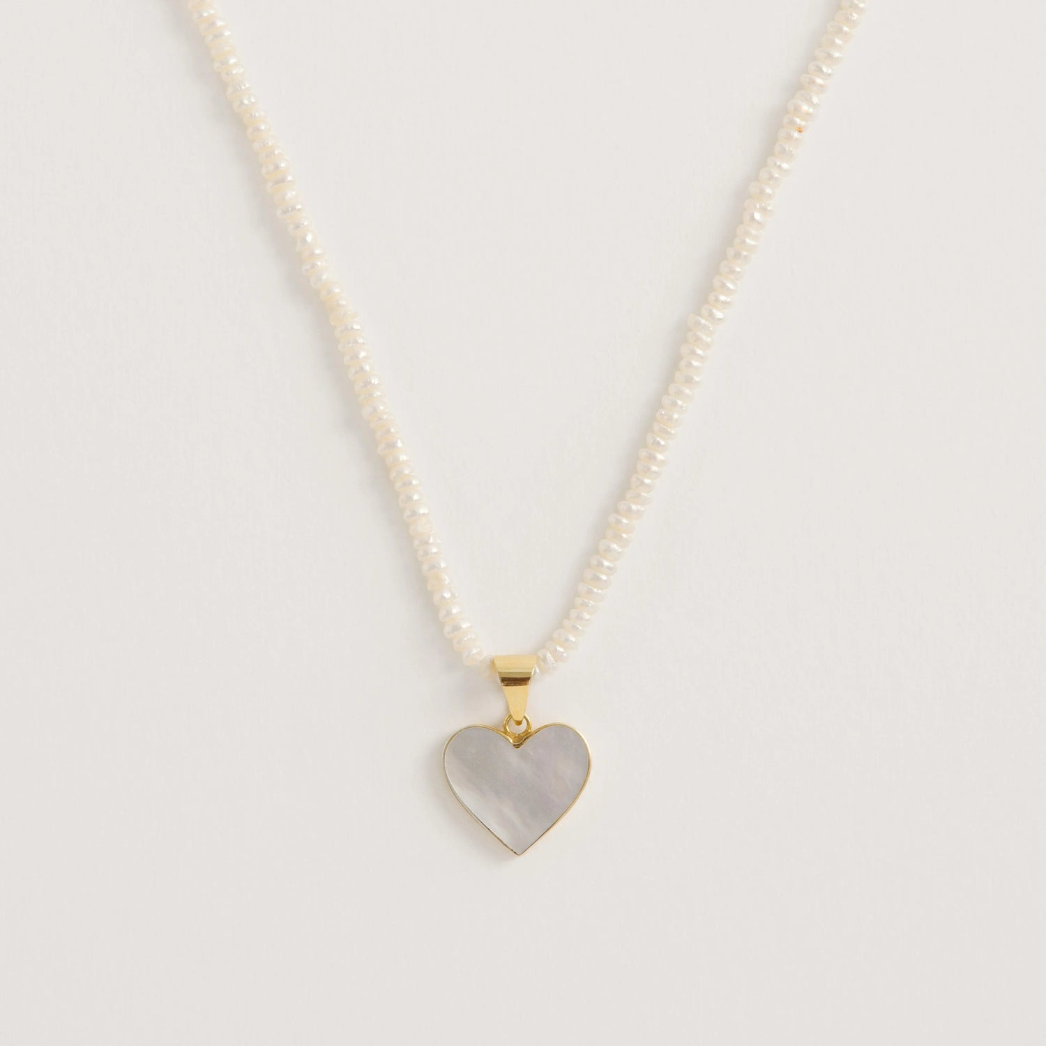Seed Pearl Necklace With Mother of Pearl Heart Pendant