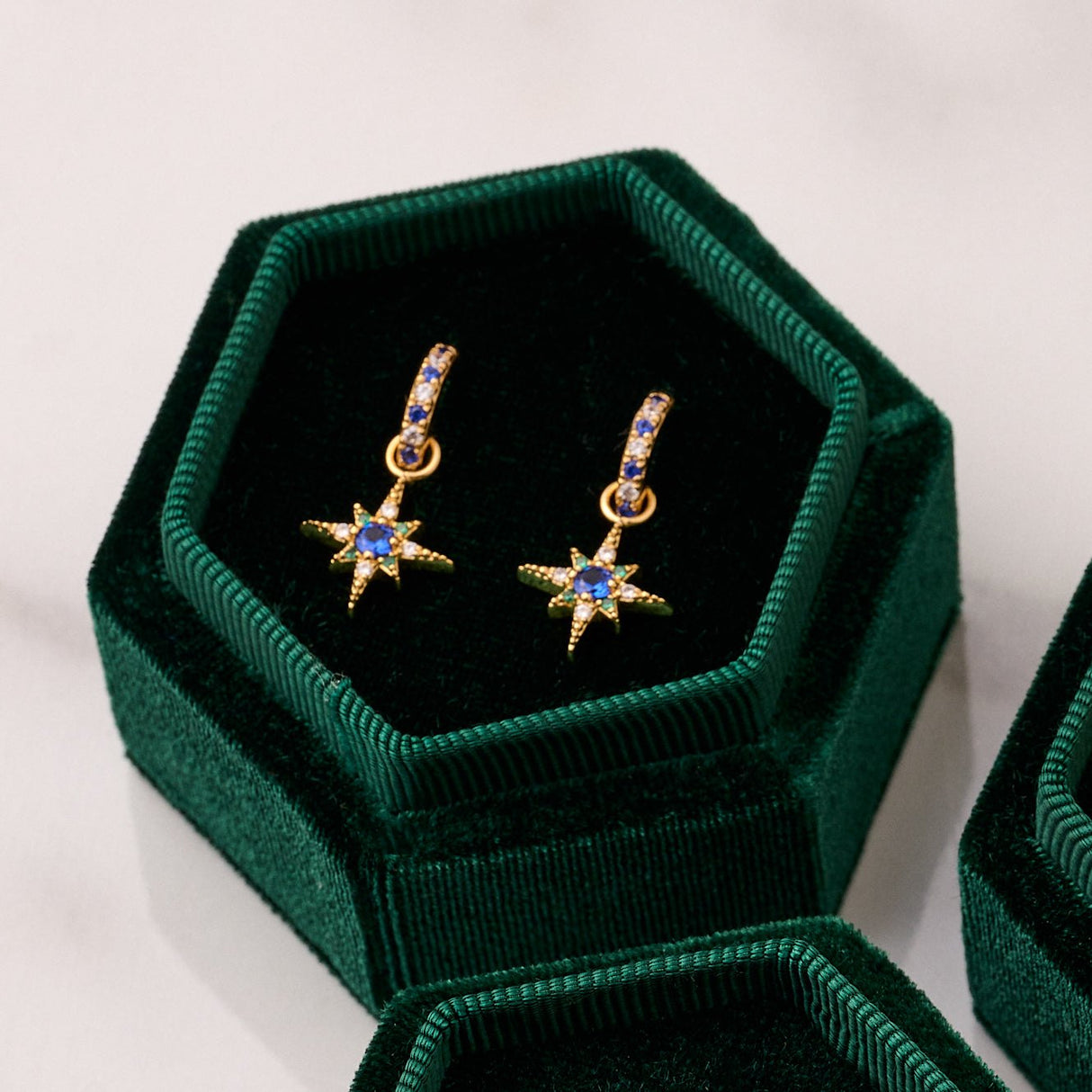 Nova North Star Hoop Earrings Sapphire Blue & Gold