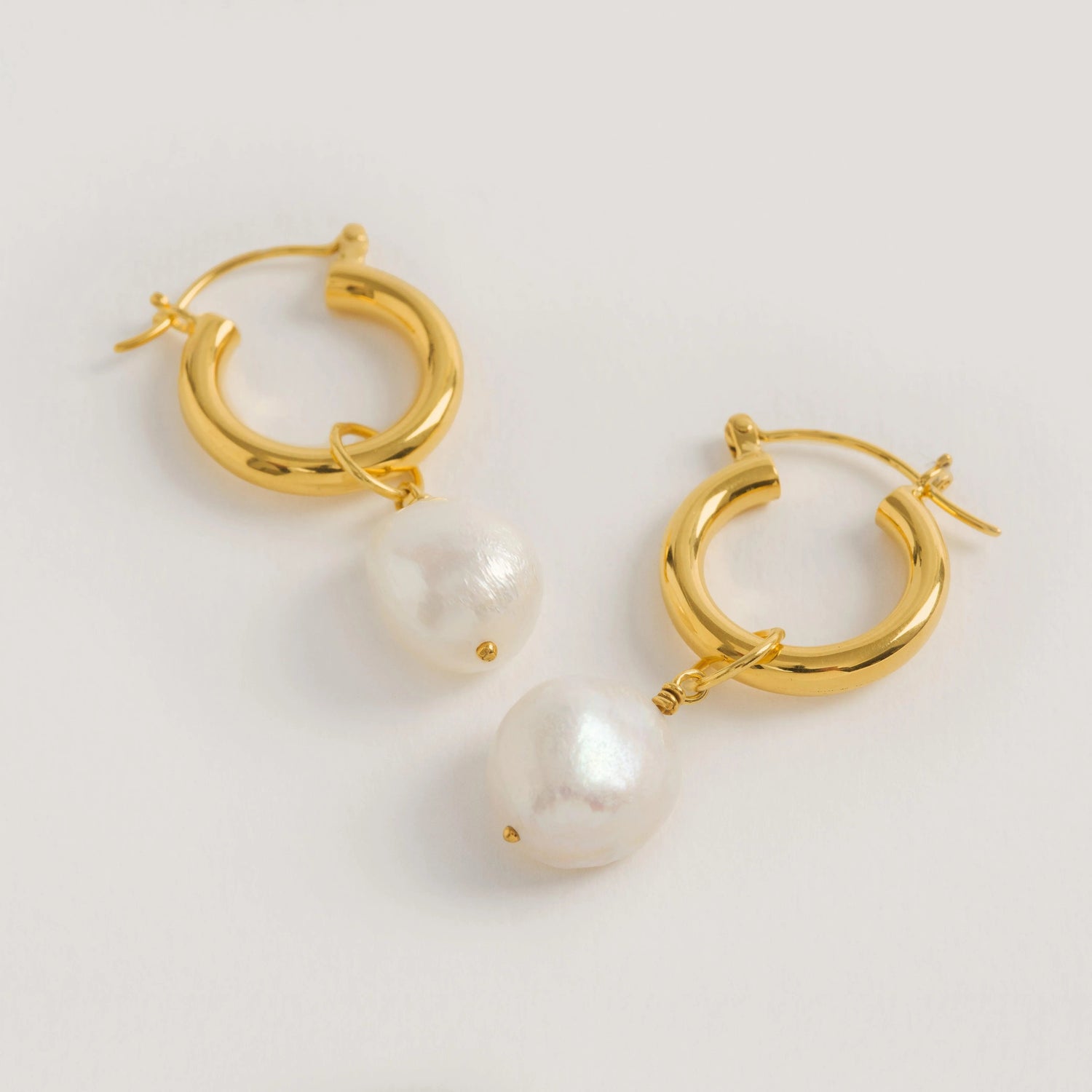 Gold Mini Hoops With Baroque Pearls