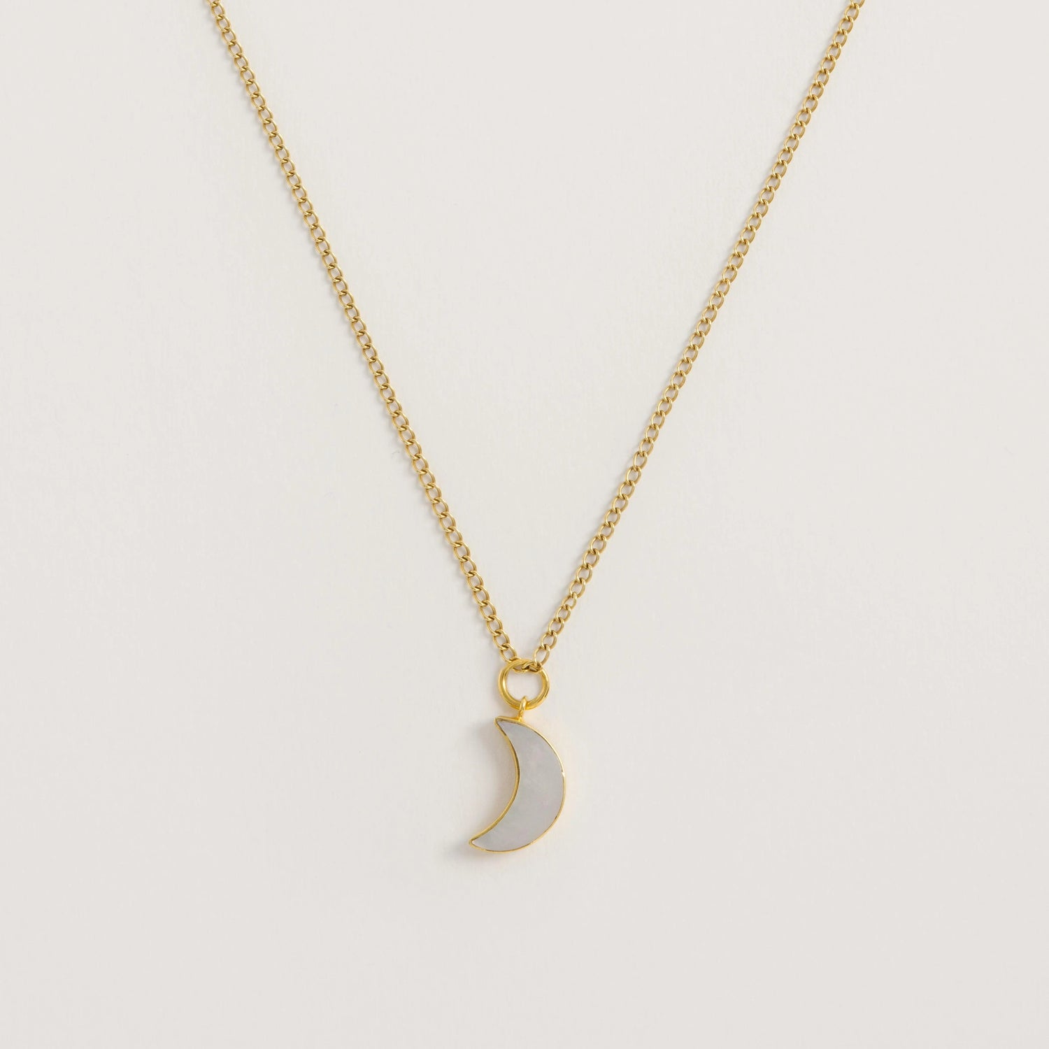 Mother of Pearl Moon Pendant on Gold Plated Necklace