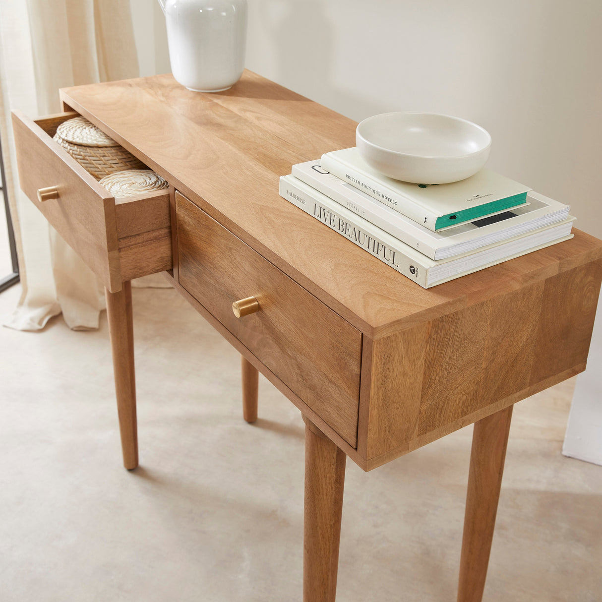 Scandinavian Light Walnut Oslo Console, Dressing Table, and Desk
