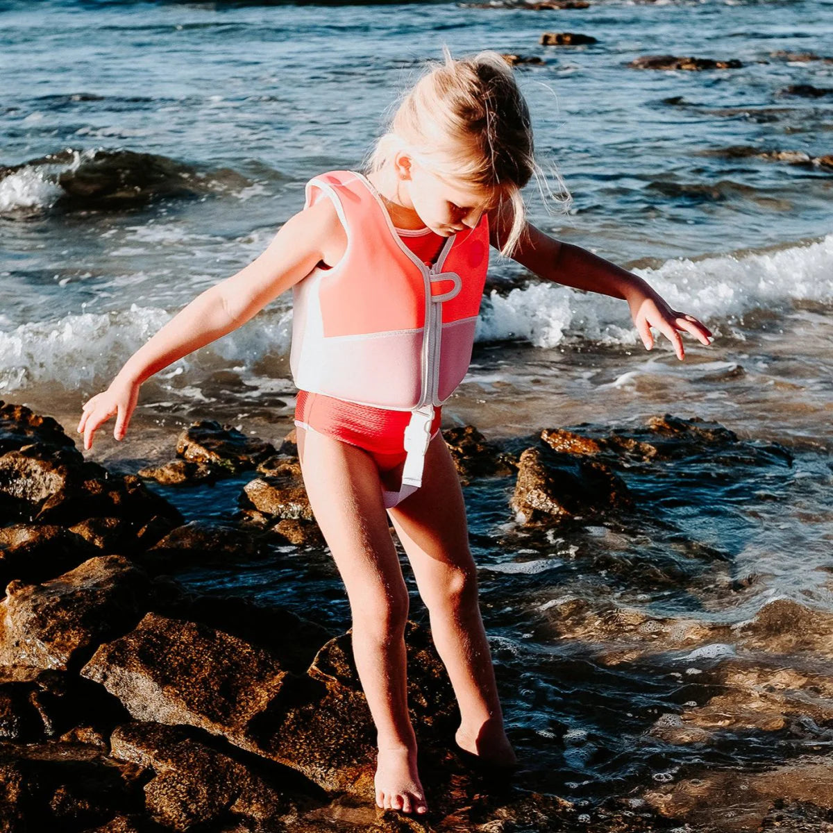 Melody the Mermaid Swim Vest Neon Strawberry