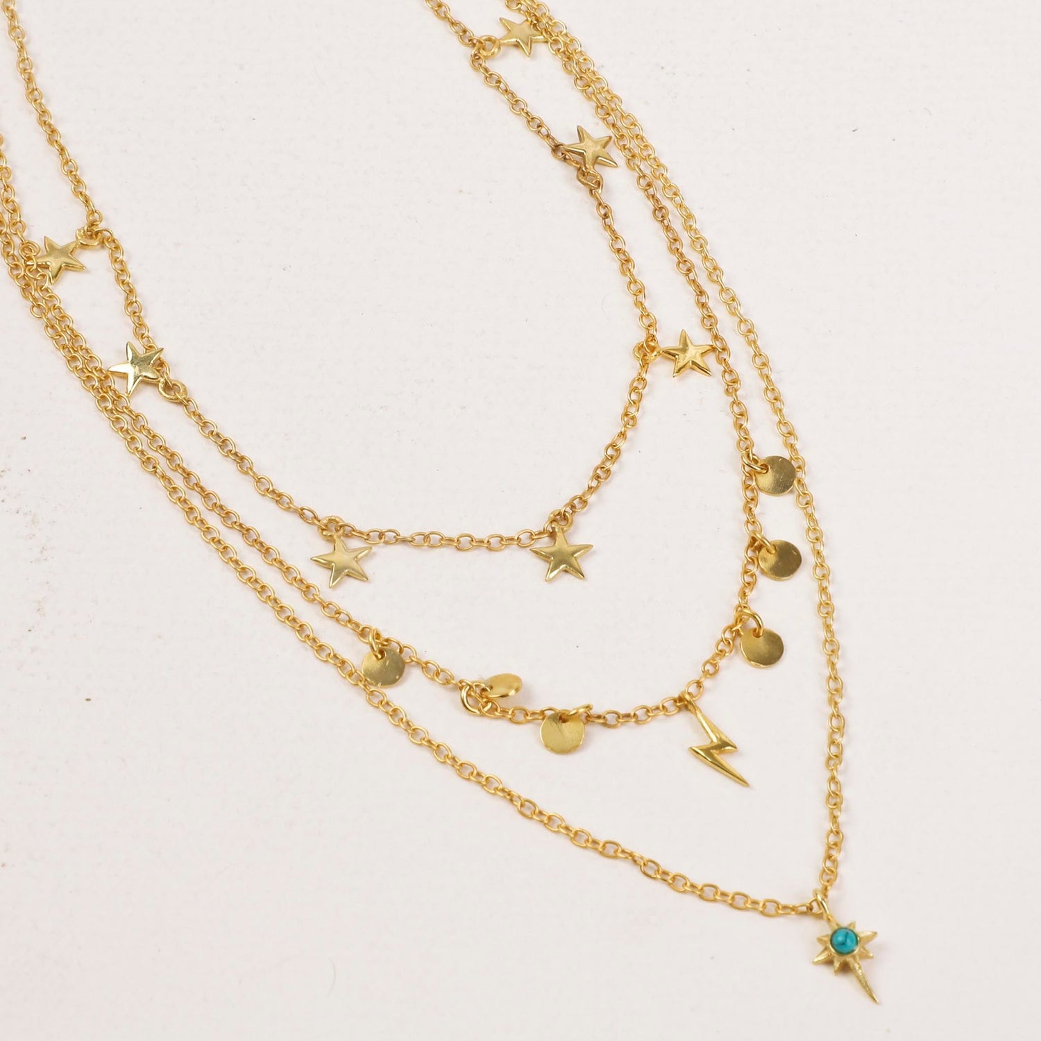 Star Gaze Triple Layer Night Sky Necklace Gold