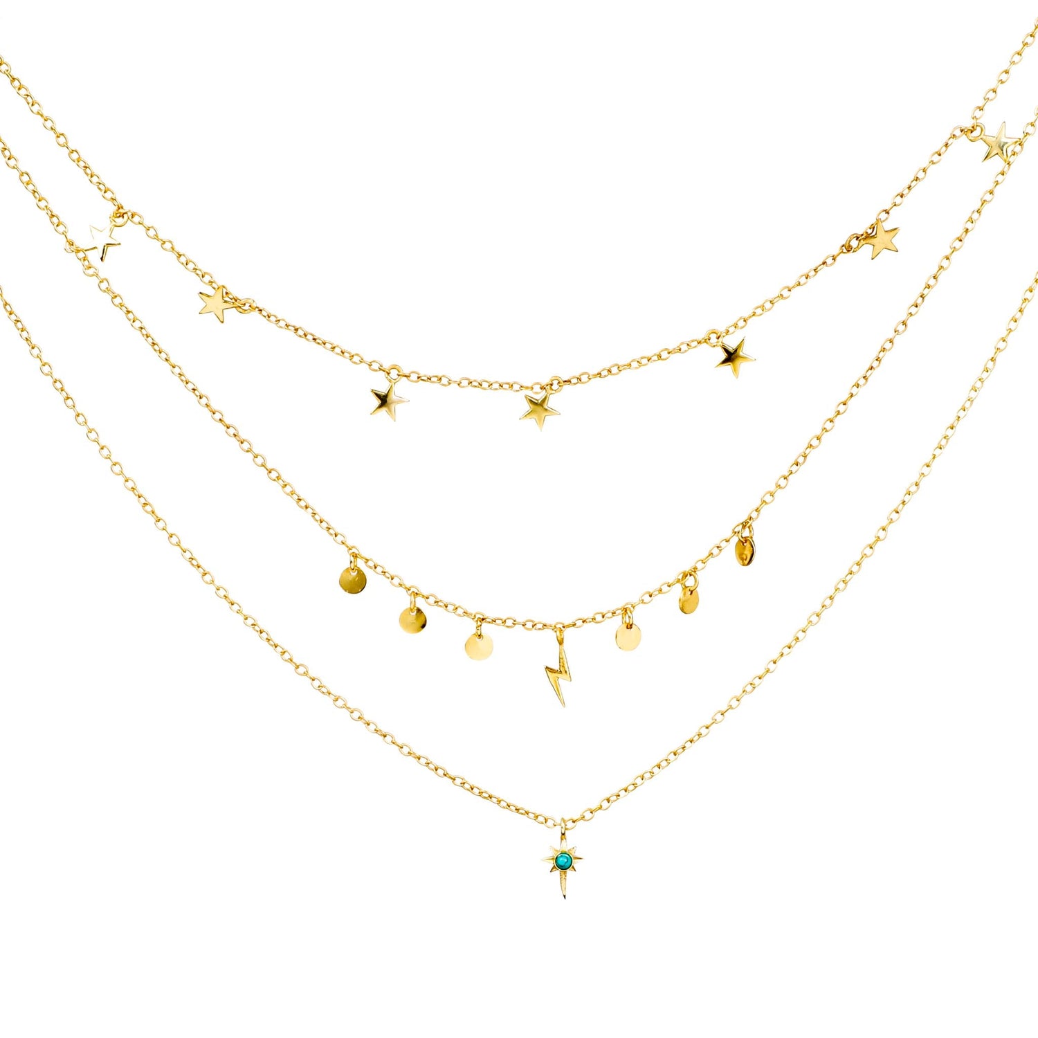 Star Gaze Triple Layer Night Sky Necklace Gold