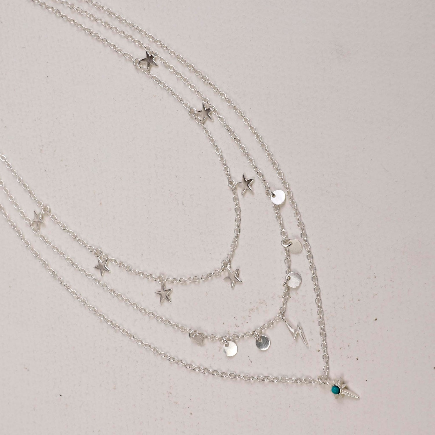 Star Gaze Triple Layer Night Sky Necklace Silver
