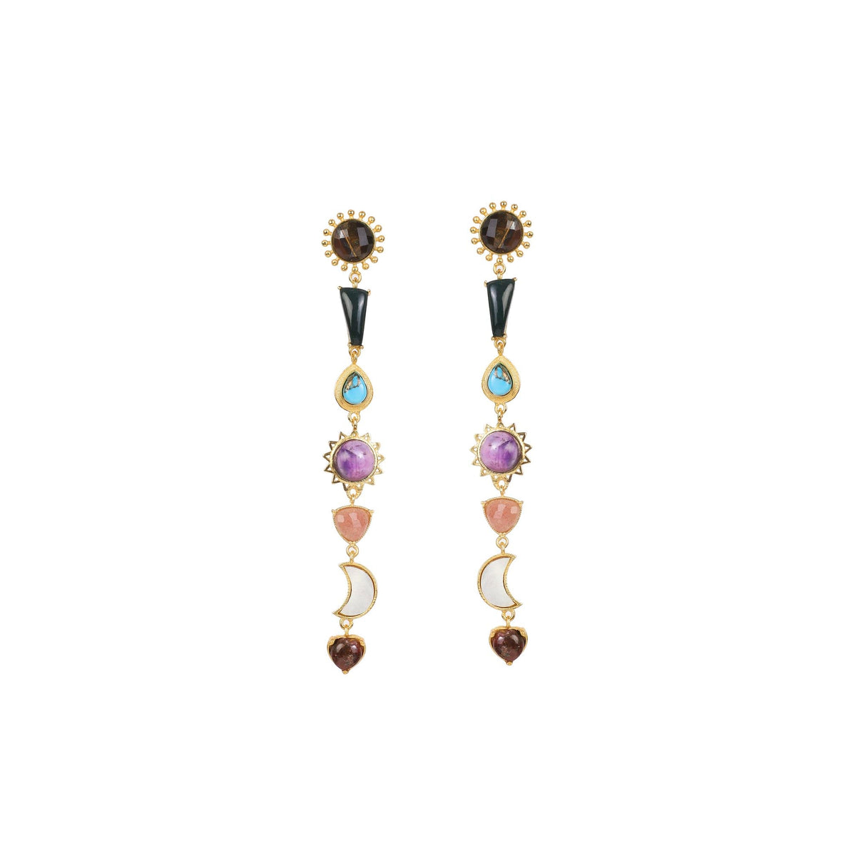 Stellar Elegance Combo - 7 Healing Stones Drop Earrings & Link Chain Necklace