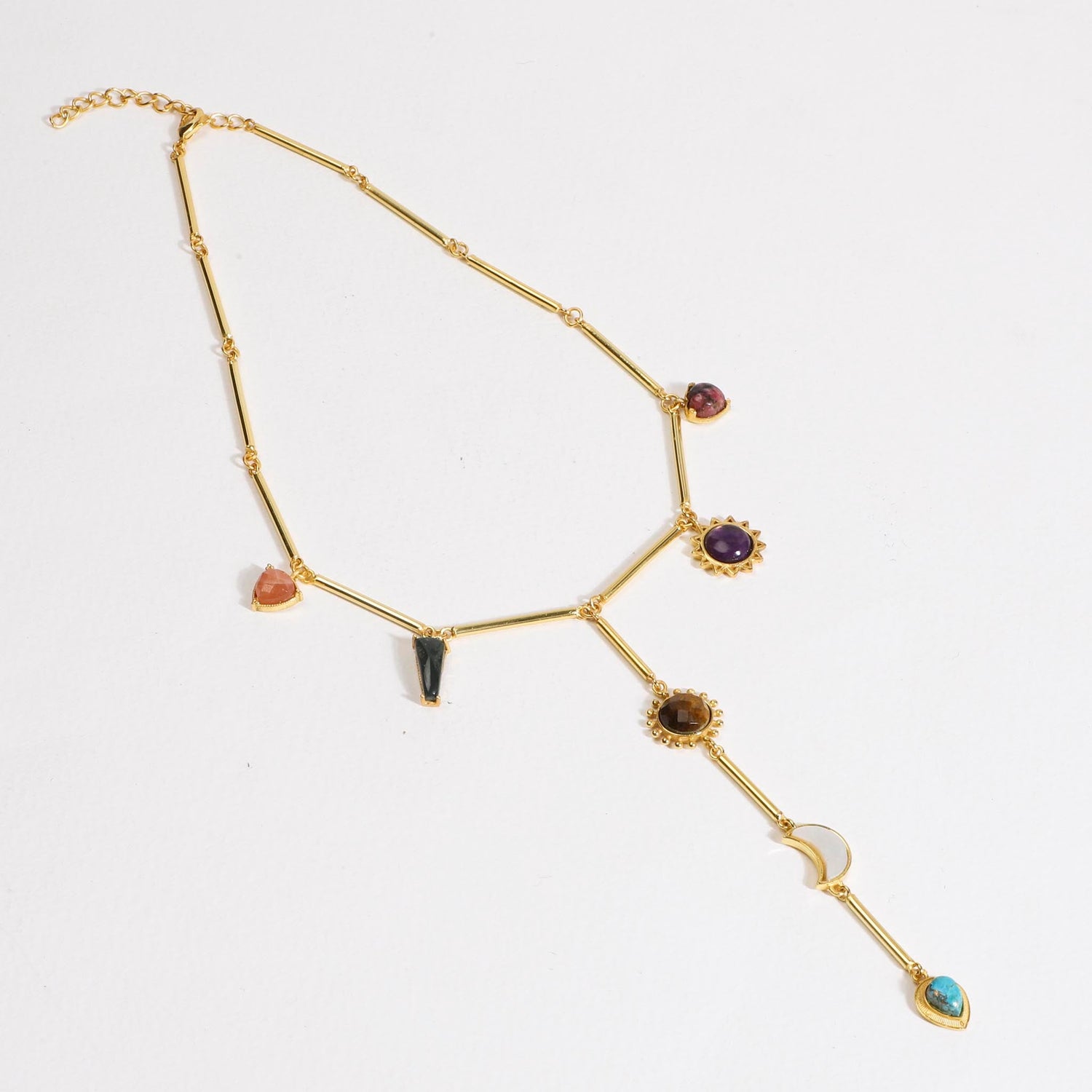 Stellar Elegance - 7 Healing Stones Drop Necklace