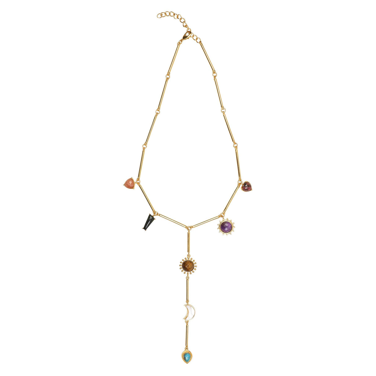 Stellar Elegance Combo - 7 Healing Stones Drop Necklace & Multilayer Drop Earrings