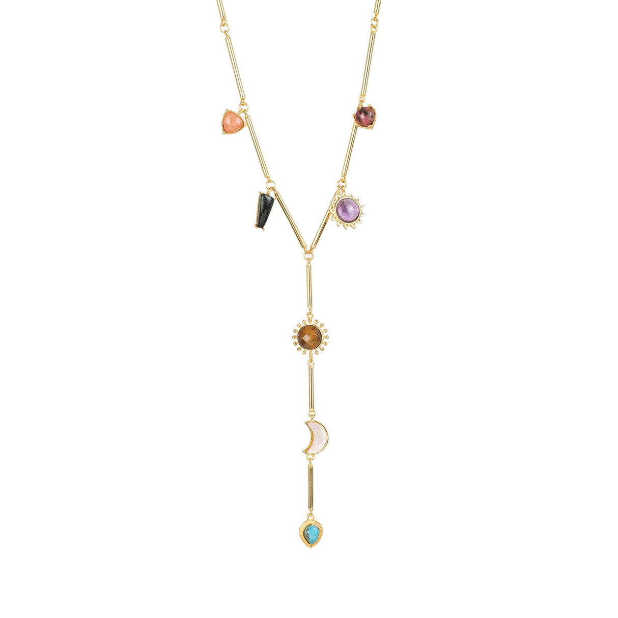 Stellar Elegance Combo - 7 Healing Stones Drop Necklace & Multilayer Drop Earrings