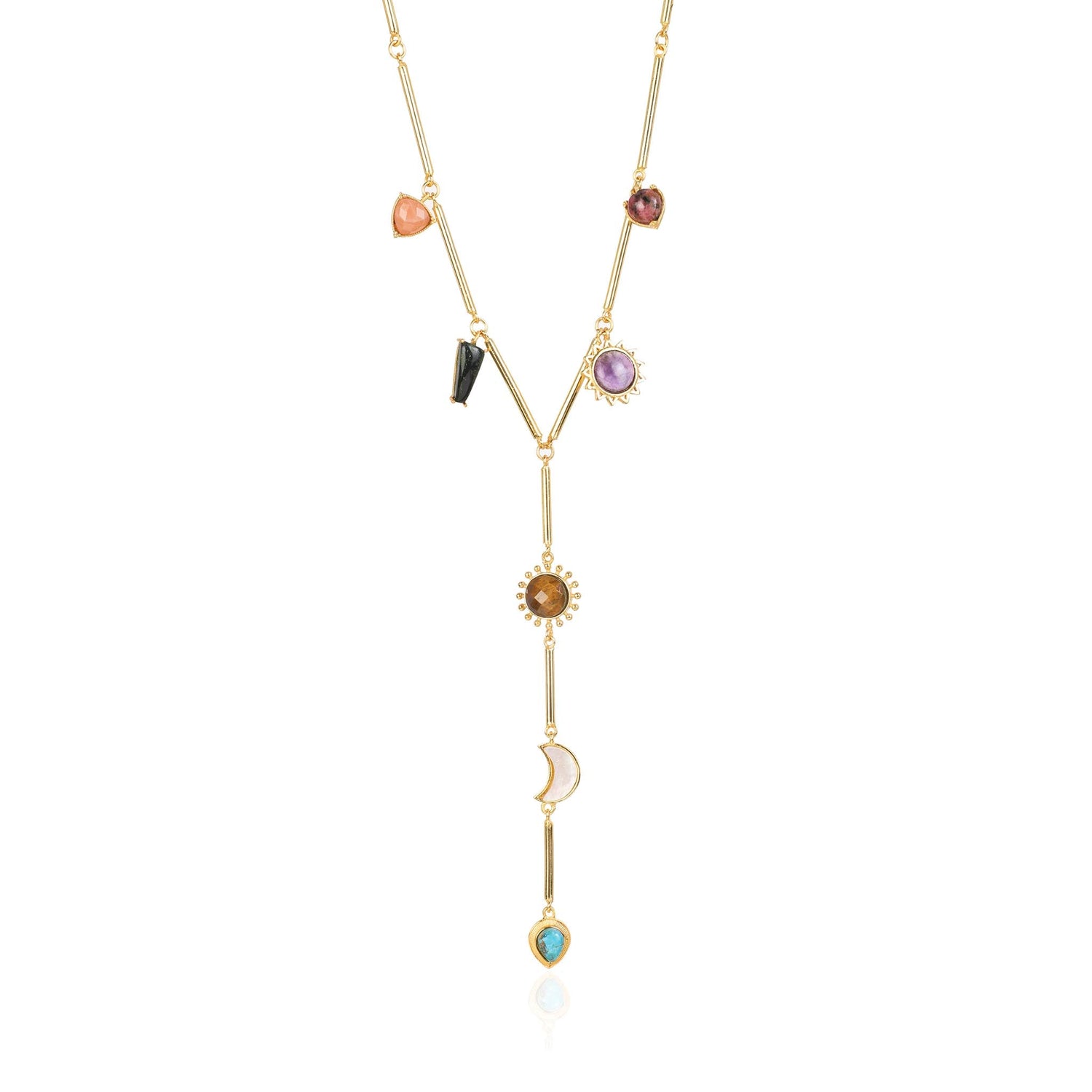 Stellar Elegance - 7 Healing Stones Drop Necklace
