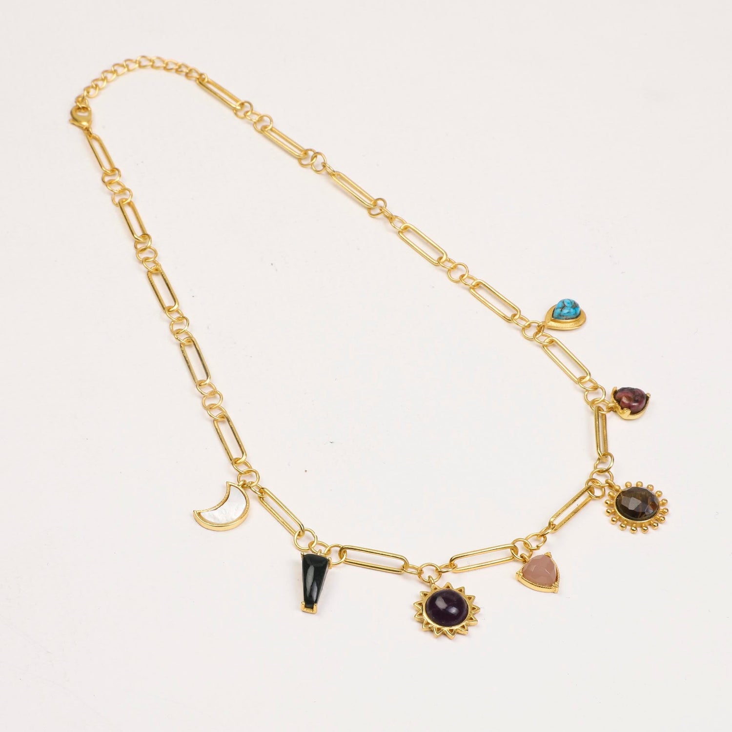 Stellar Elegance - 7 Healing Stones Link Chain Necklace
