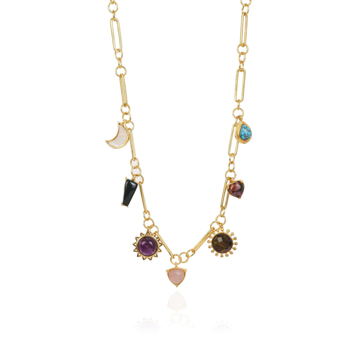 Stellar Elegance Combo - 7 Healing Stones Drop Earrings & Link Chain Necklace