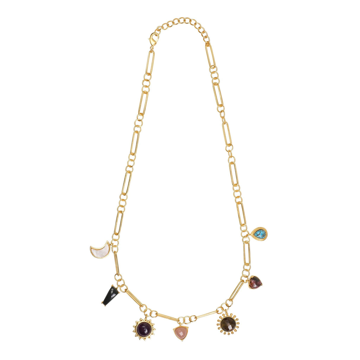 Stellar Elegance Combo - 7 Healing Stones Drop Earrings & Link Chain Necklace