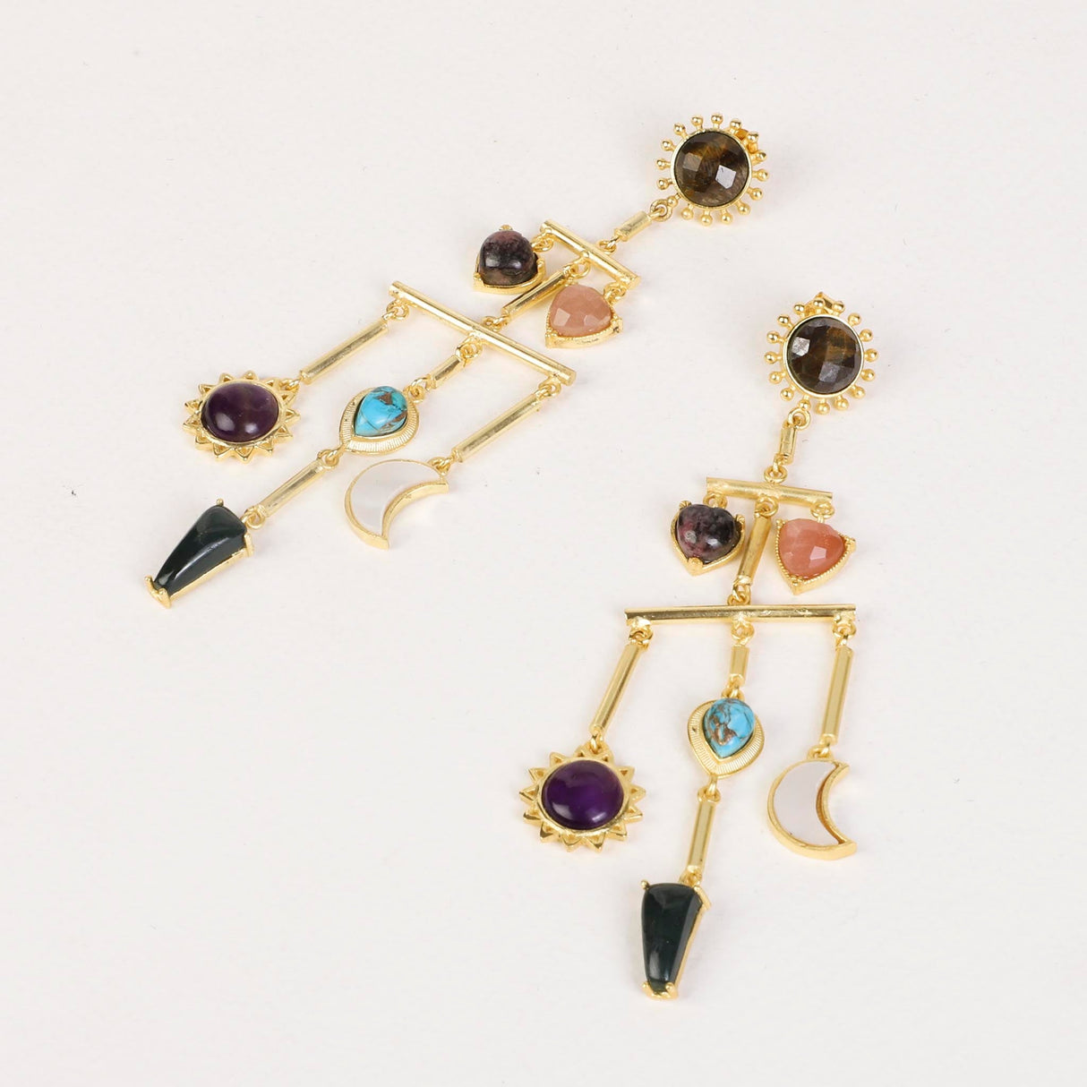 Stellar Elegance -  7 Healing Stones Multilayer Drop Earrings