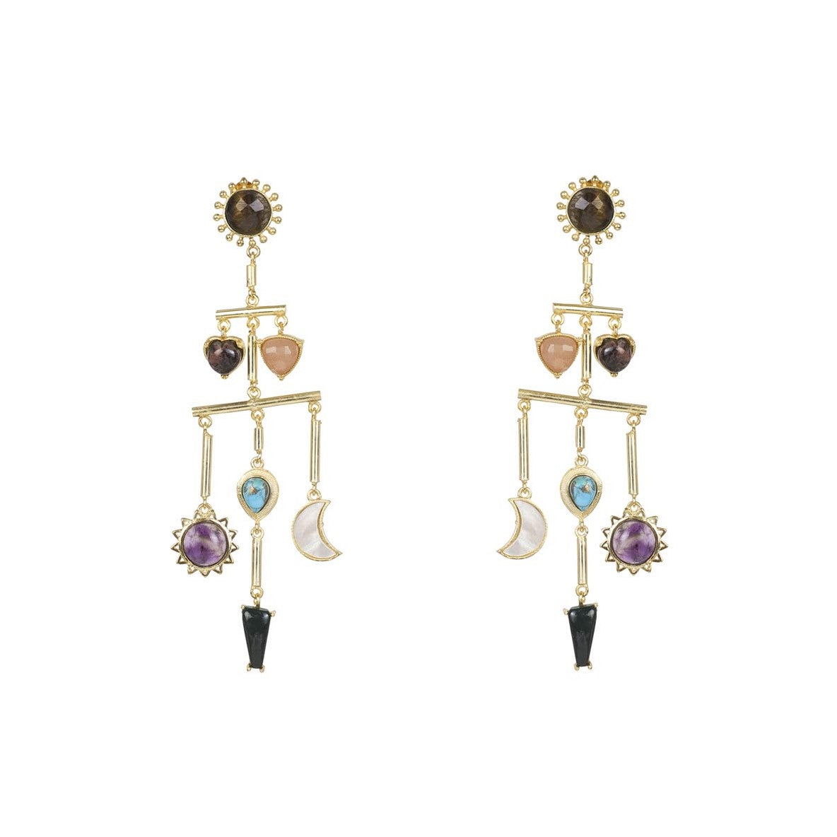 Stellar Elegance Combo - 7 Healing Stones Drop Necklace & Multilayer Drop Earrings