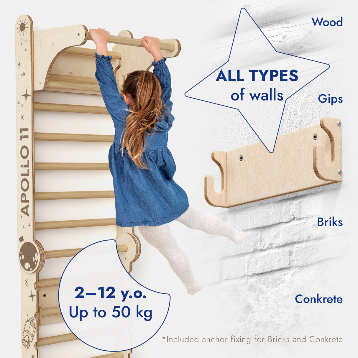 Apollo Swedish Wall / Climbing Ladder for Little Austronauts + Moon Swing Set + Slide Board