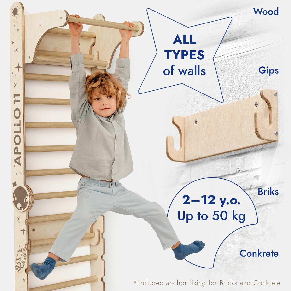 Apollo Swedish Wall / Climbing Ladder for Little Austronauts + Moon Swing Set + Slide Board