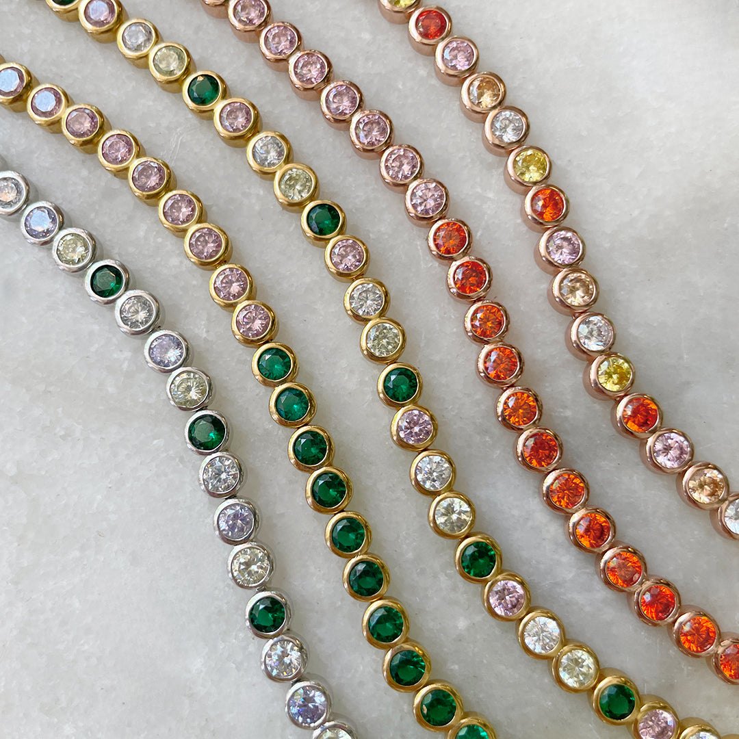 Dotty Tennis Bracelet, Pink, Orange & Rose Gold