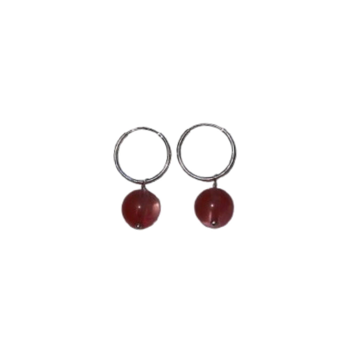 Cherry Quartz Gemstone Bubble Dangle Hoop Earrings