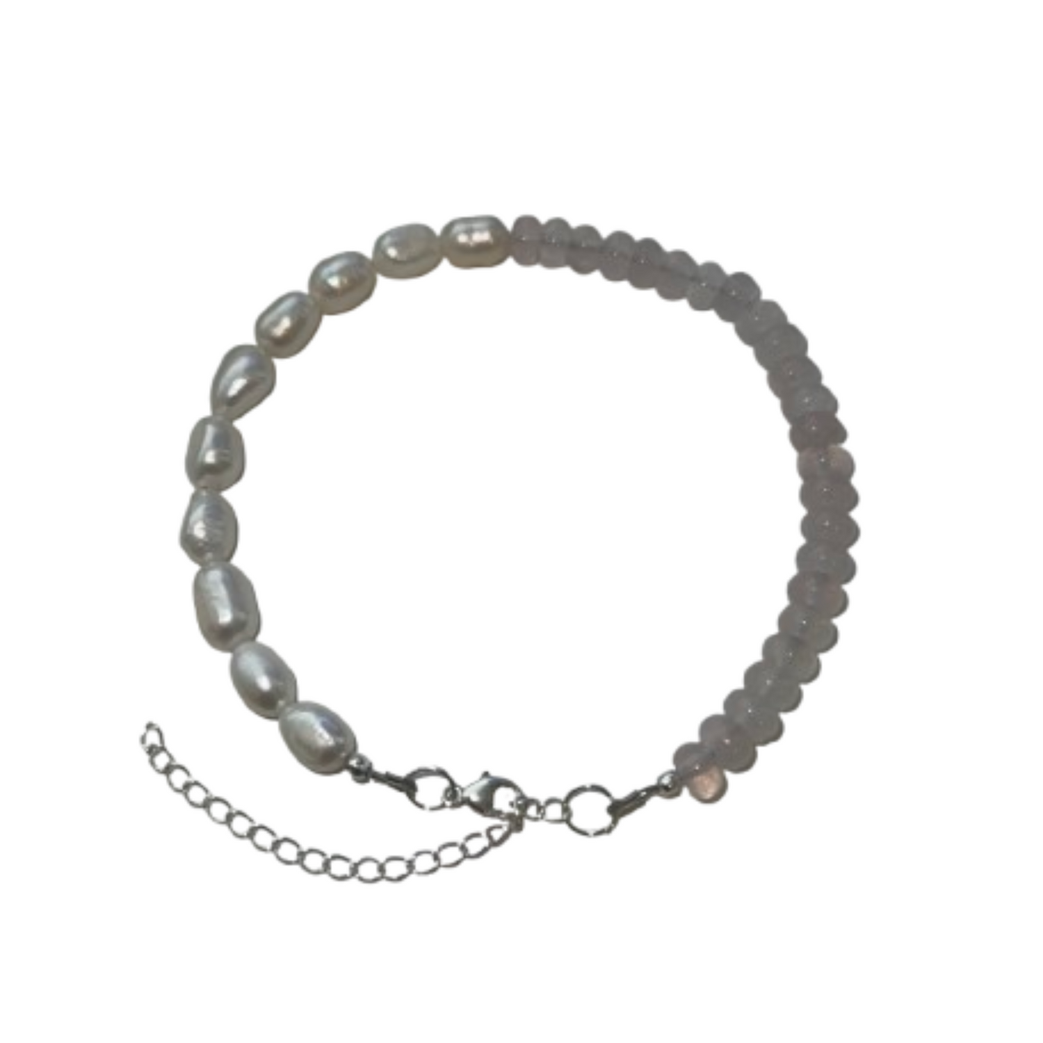Rose Quartz Gemstone and Pearl Half Bracelet
