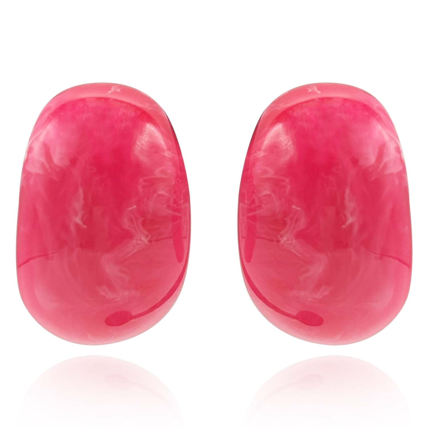 Fuschia Marbled Resin Semi Hoop Clip on Earrings