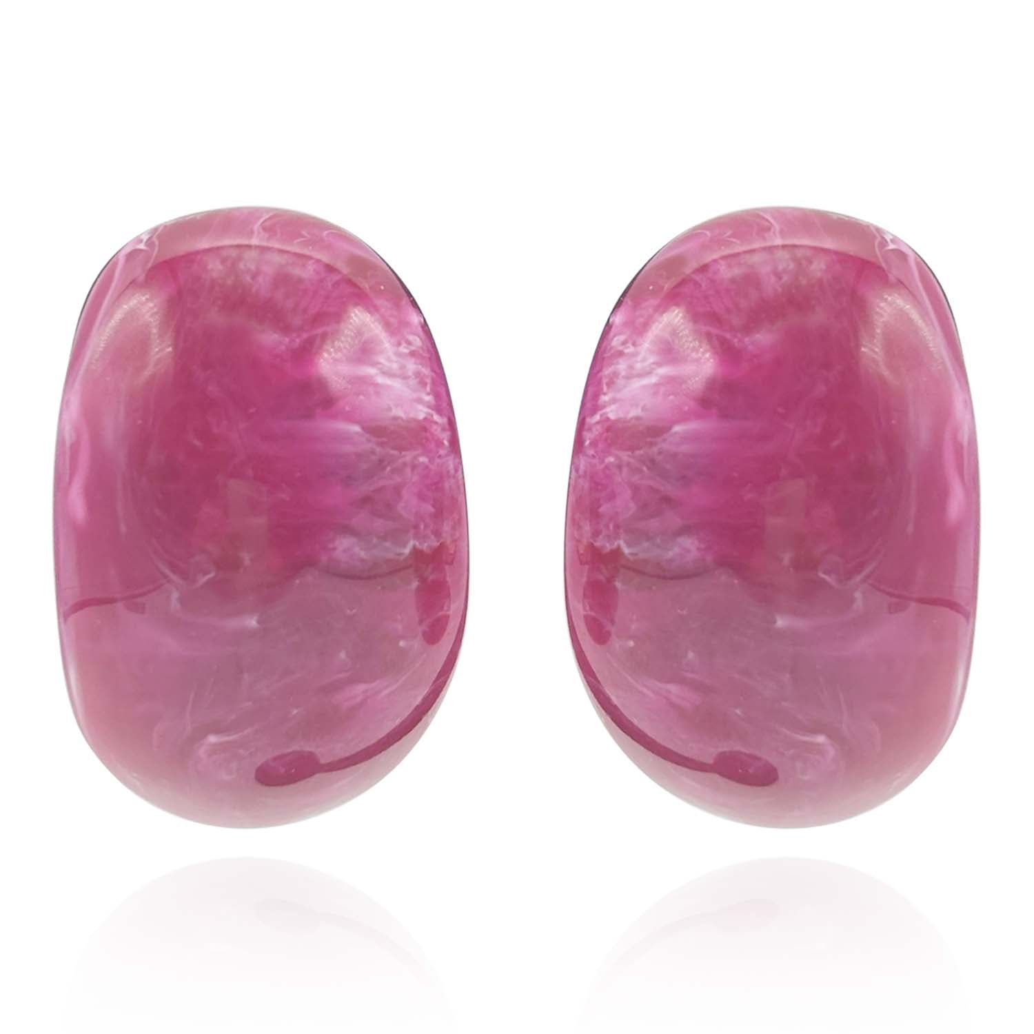 Magenta Resin Semi Hoop Clip on Earrings