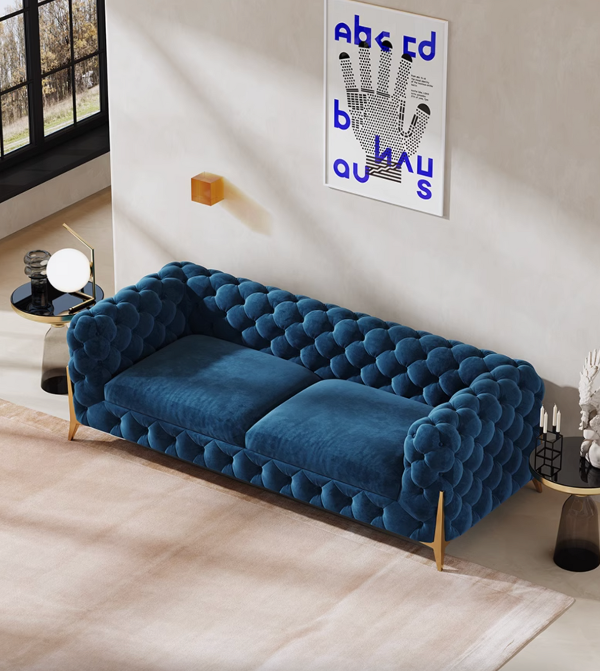 Aaron Two Seater Sofa, Velvet