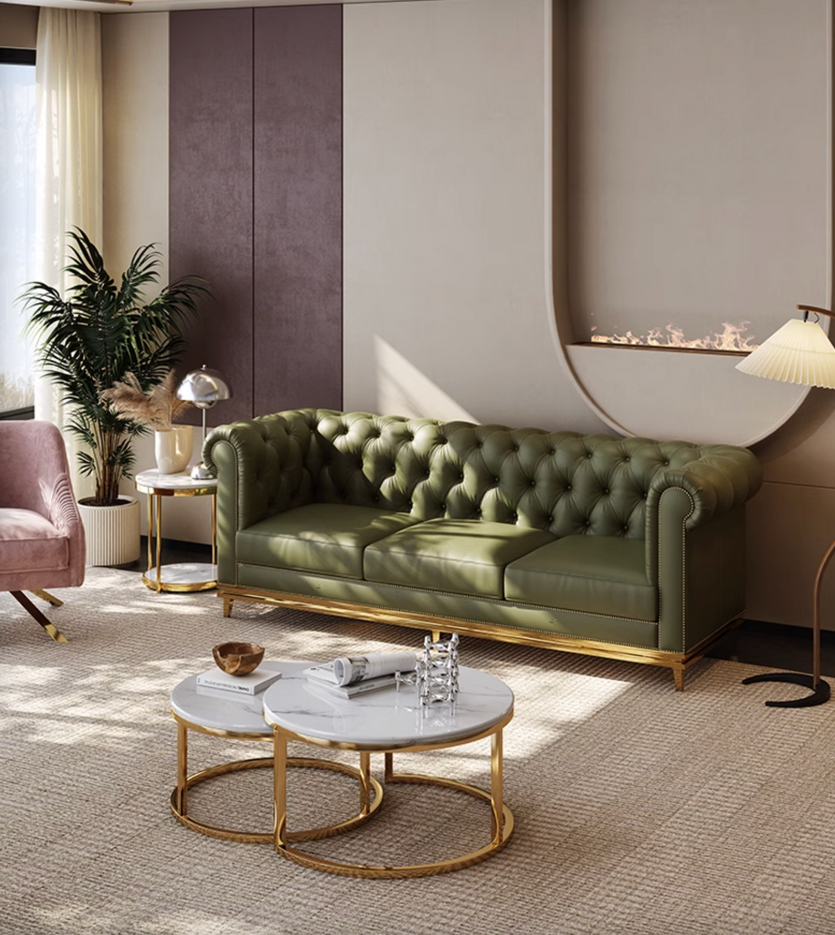 Abbado Chesterfield Three Seater Sofa, Real Leather