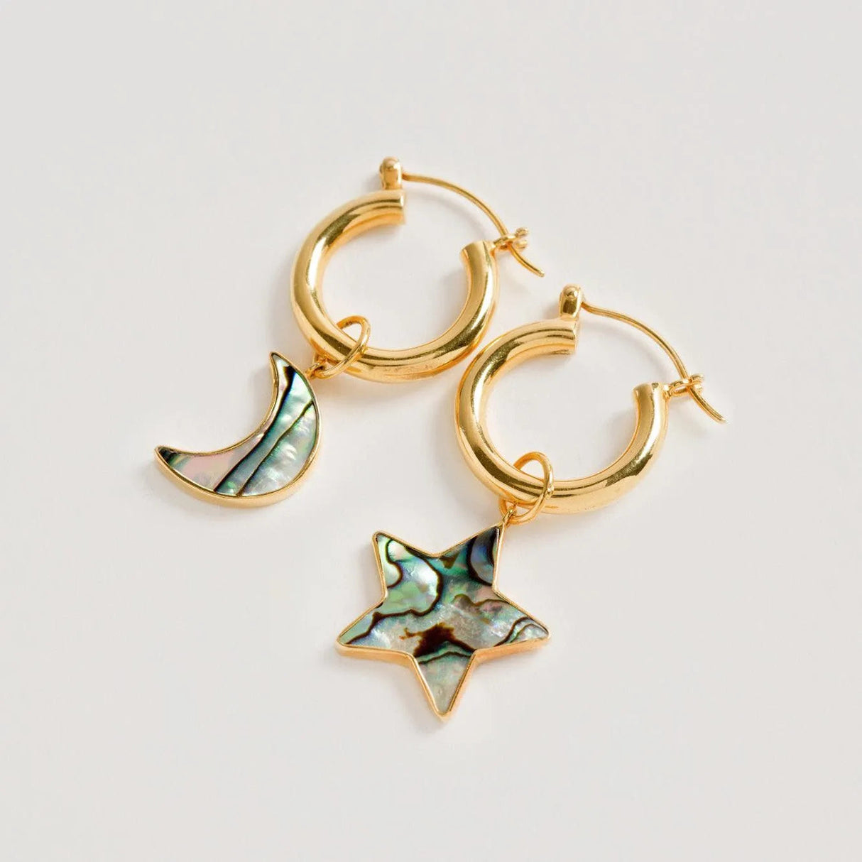 Mini Hoops With Paua Star and Moon