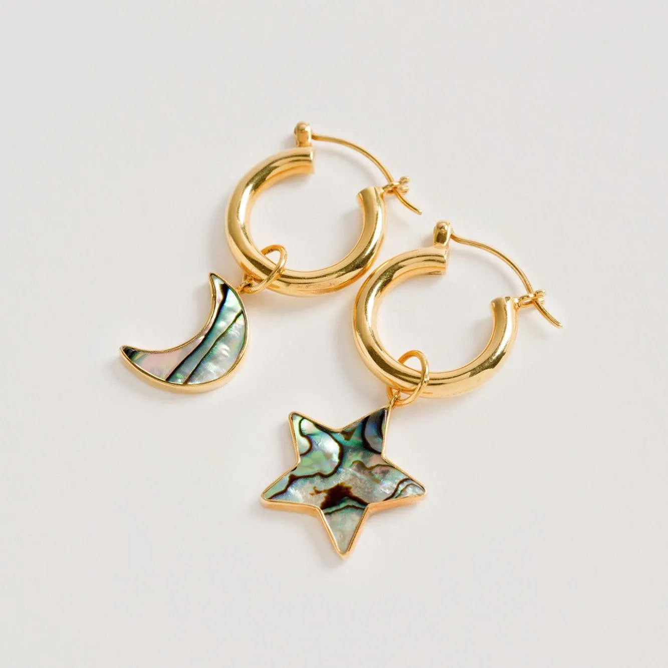 Mini Hoops With Paua Star and Moon