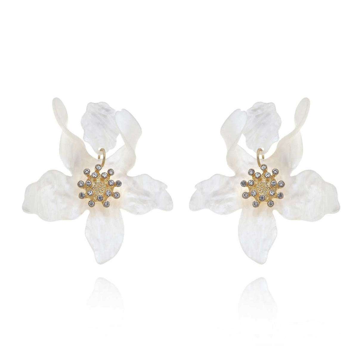 White Floral Resin Drop Earrings