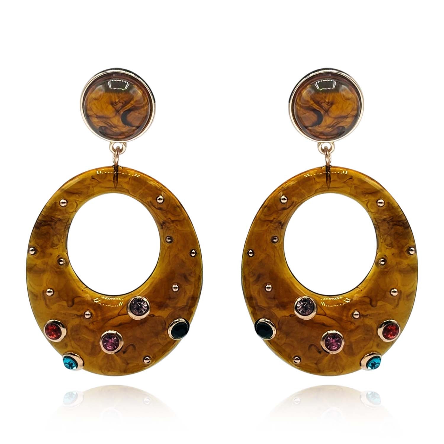 Studded Tortoise Resin Large Hoop Earrings
