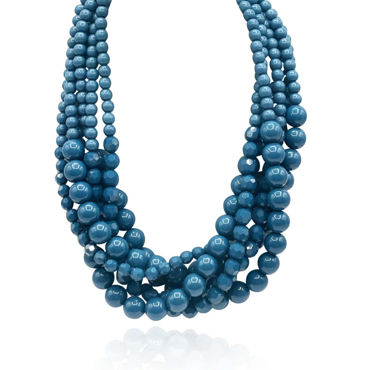 Multi Strand Faceted and Round Bead Blue Toursade