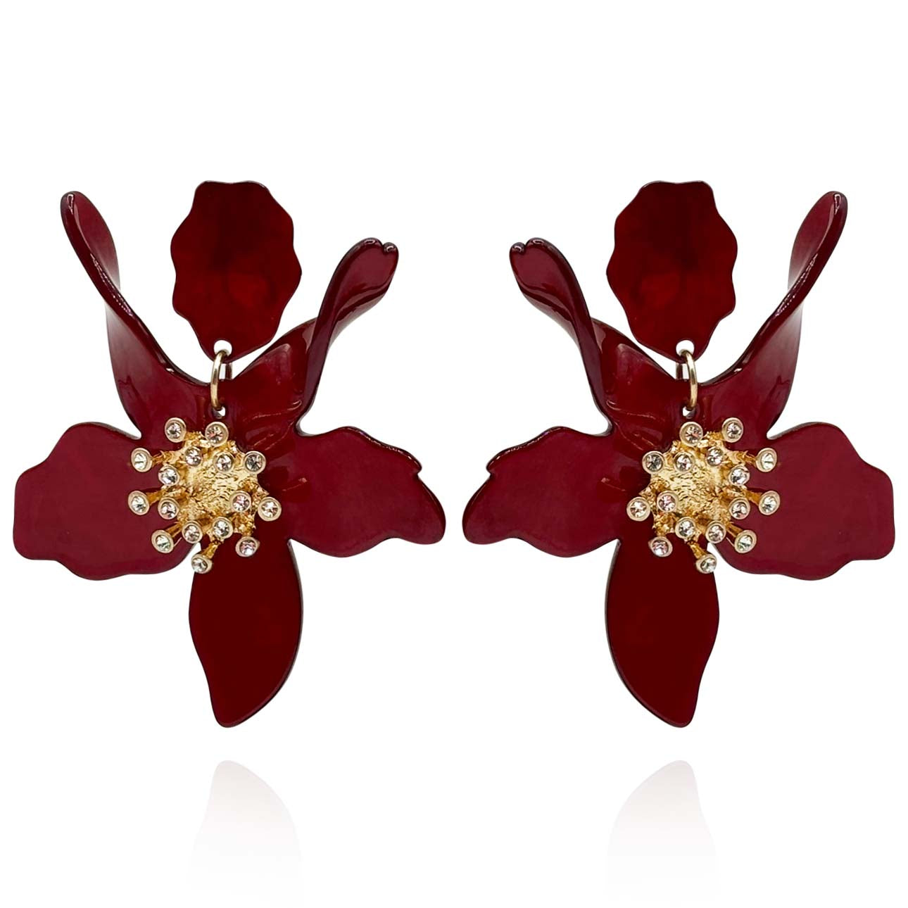 Burgundy Floral Resin Drop Earrings