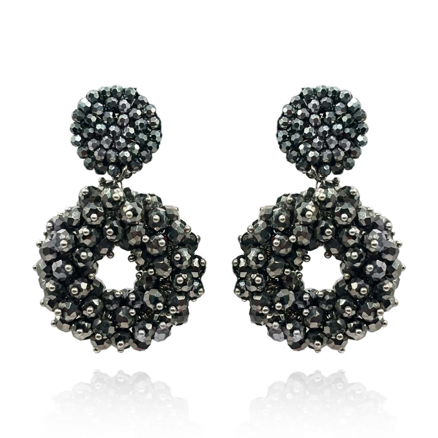 Hematite Glass Faceted Bead Clip on Drop Earrings