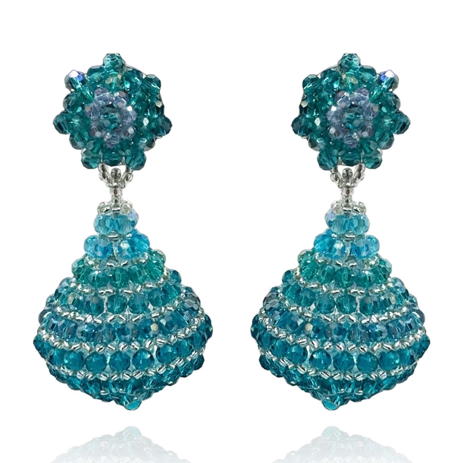 Aqua Faceted Bead Clip on Drop Earrings