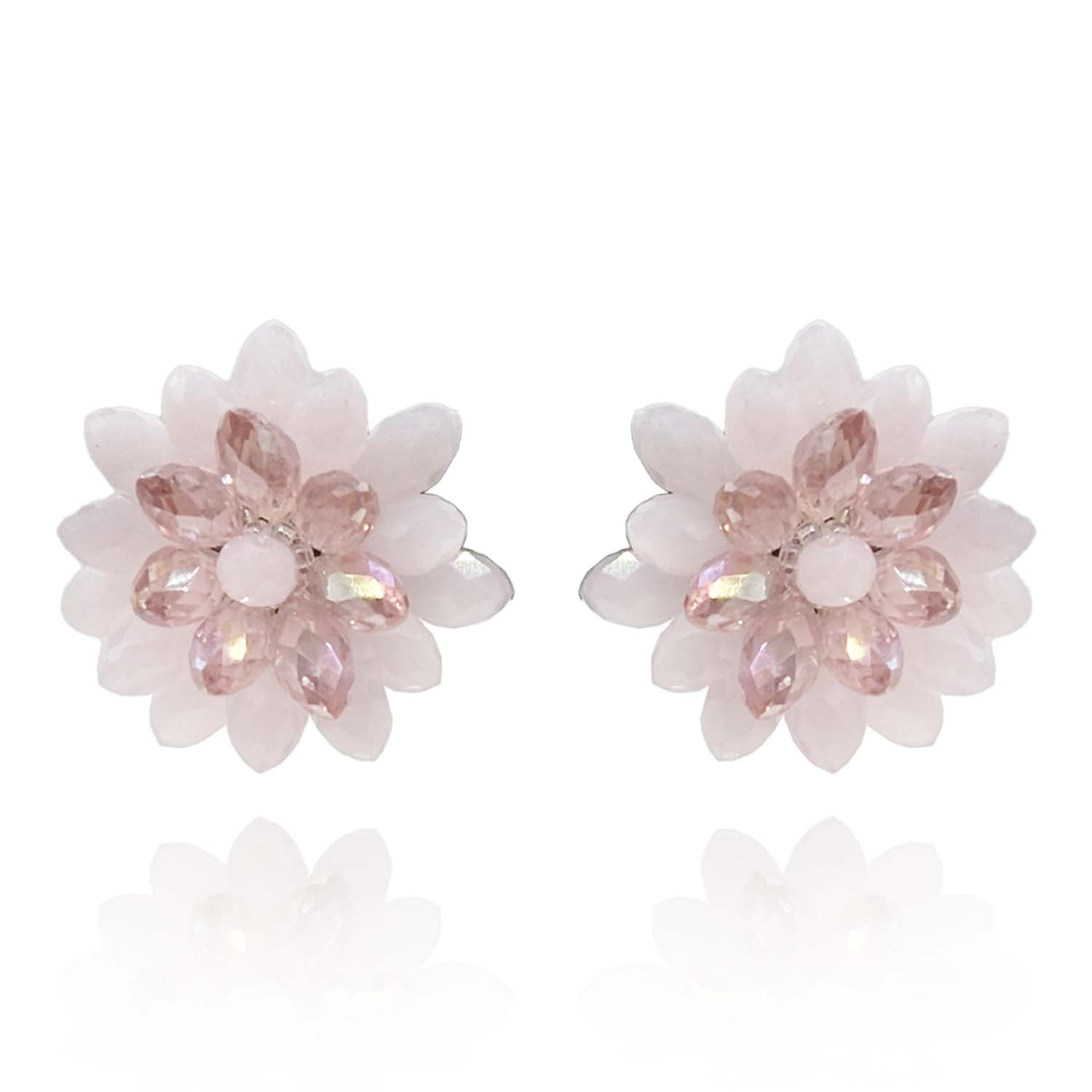 Rose and Pink Aurora Borealis Faceted Glass Bead Clip on Earring