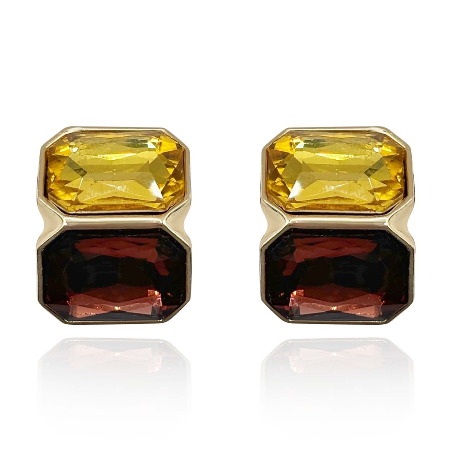Topaz and Dark Topaz Double Stone Clip Earrings