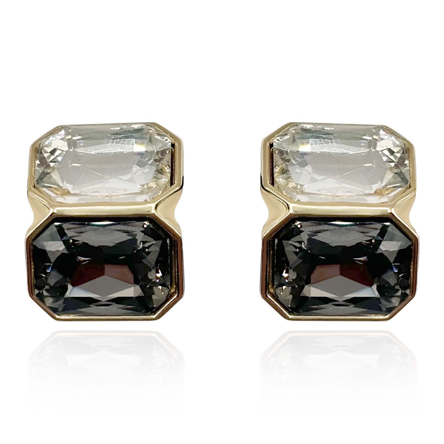 Crystal and Black Diamond  Double Stone Clip Earrings