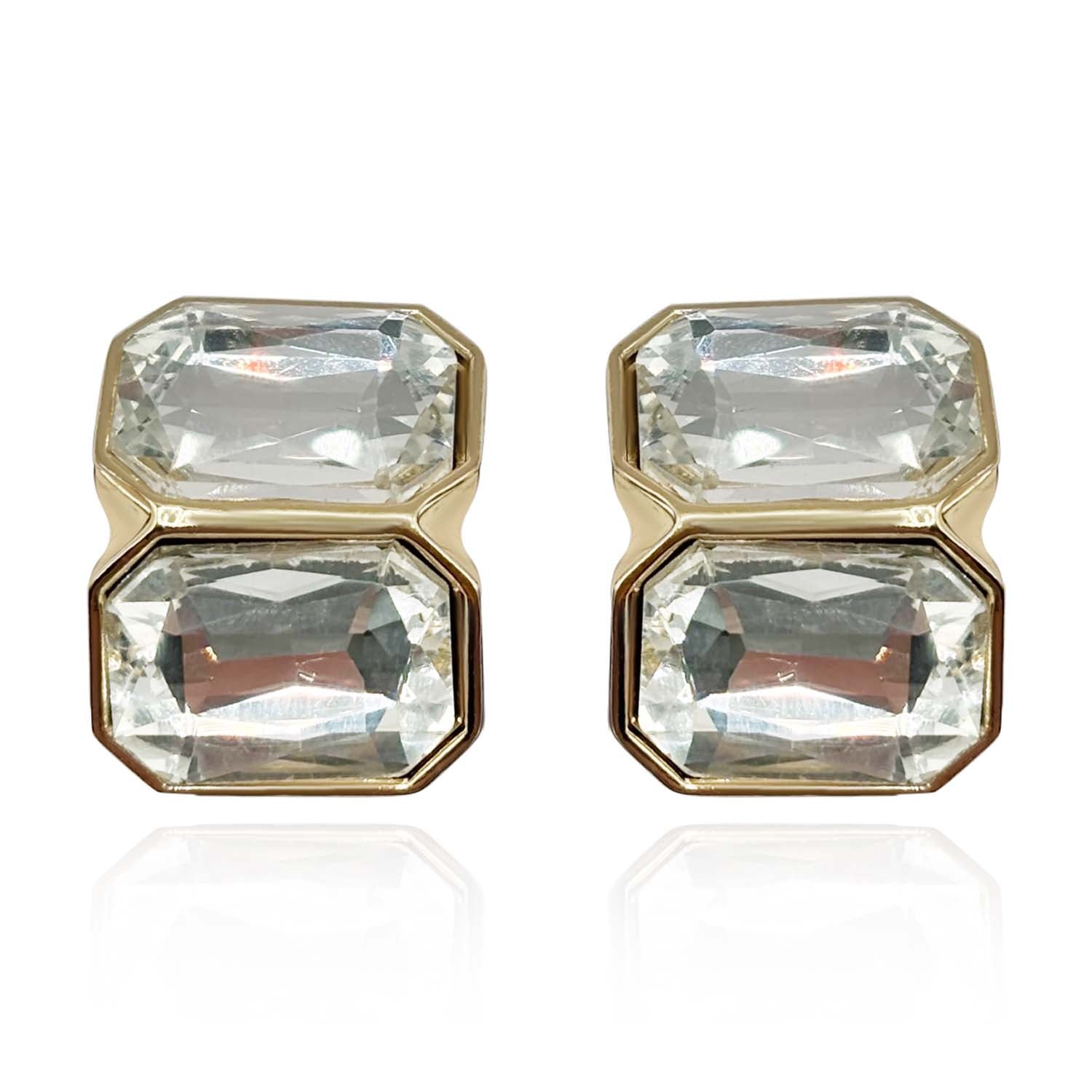 Crystal Double Stone Clip Earrings
