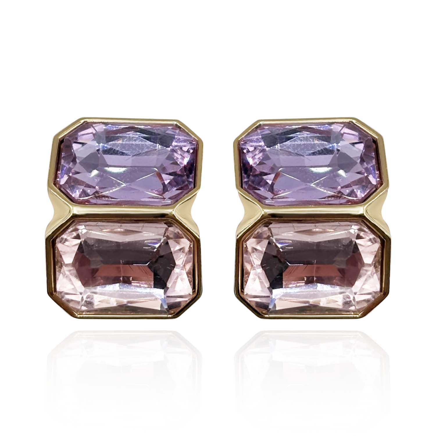 Light Amethyst and Light Rose Double Stone Clip Earrings