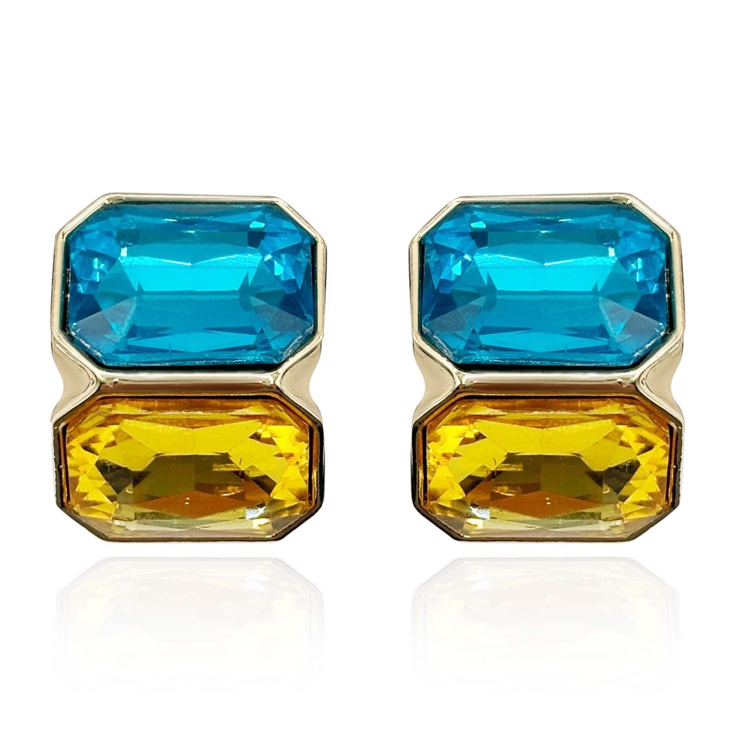 Aqua and Topaz Double Stone Clip Earrings